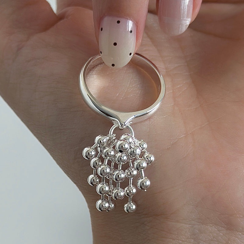 “Dancing Fringe” S925 Sterling Silver Open Adjustable Tassel Ring
