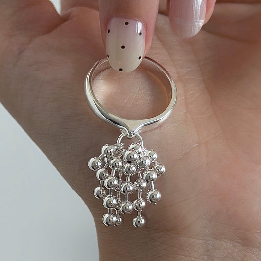“Dancing Fringe” S925 Sterling Silver Open Adjustable Tassel Ring