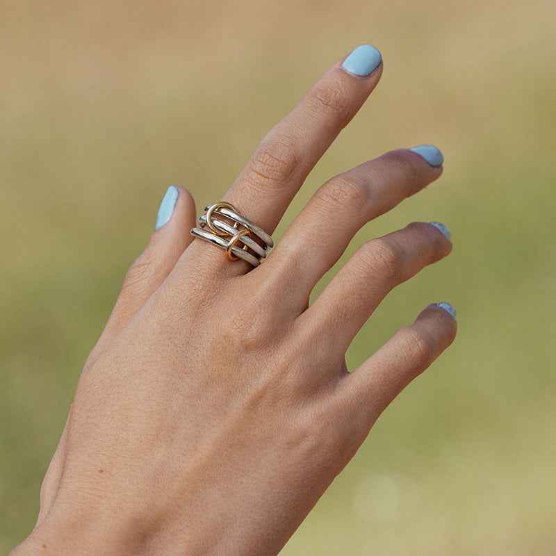 925 Sterling Silver Midnight Trio Linked Triple Band Ring 18K Gold Platinum Vermeil