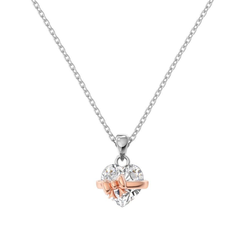 “Heart Bow” S925 Sterling Silver Zircon Necklace, Ring & Stud Earrings Set