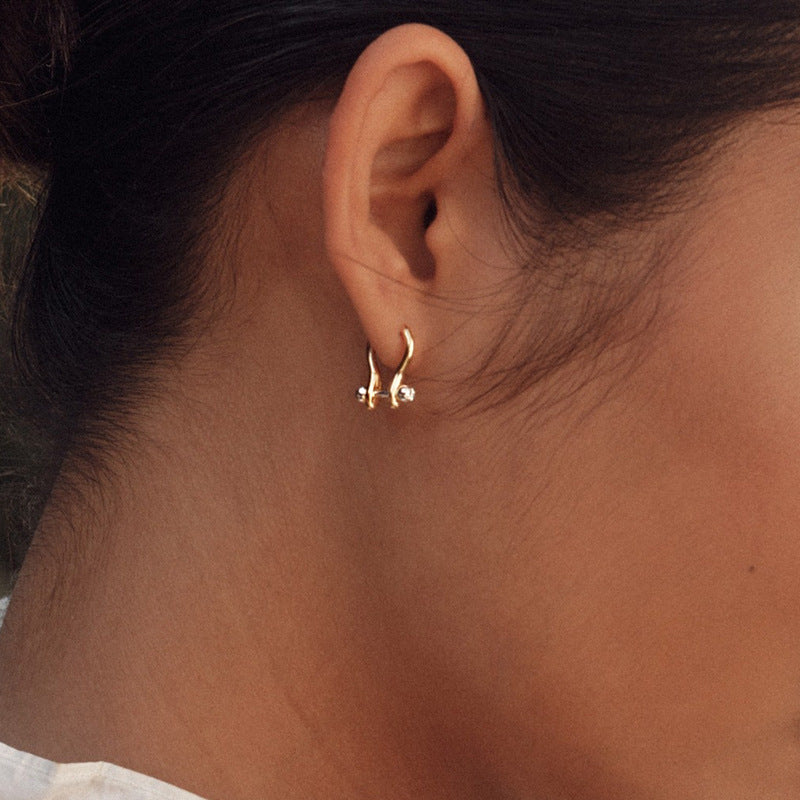 “Golden Contour” S925 Sterling Silver Two-Tone Geometric Hoop Earrings