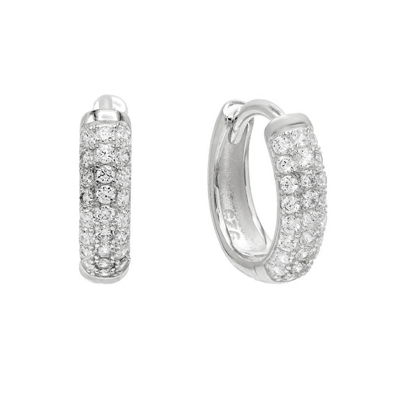 “Circle Stardust” S925 Sterling Silver Full-Pavé Zircon Hoop Earrings