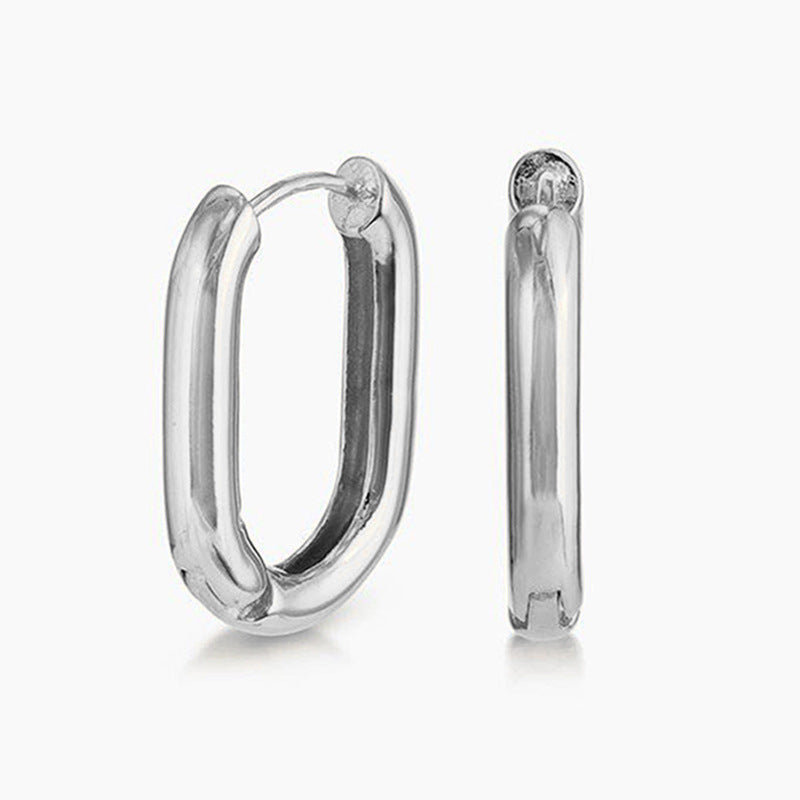 “Oval Muse Arc” S925 Sterling Silver U-Shaped Oval Hoop Earrings