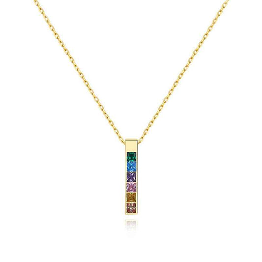 Prism Column Rainbow Zircon Bar Necklace 925 Sterling Silver Pendant