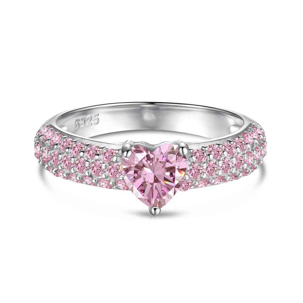 925 Sterling Silver Pink Pavé Heart Ring – Rosy Glimmer