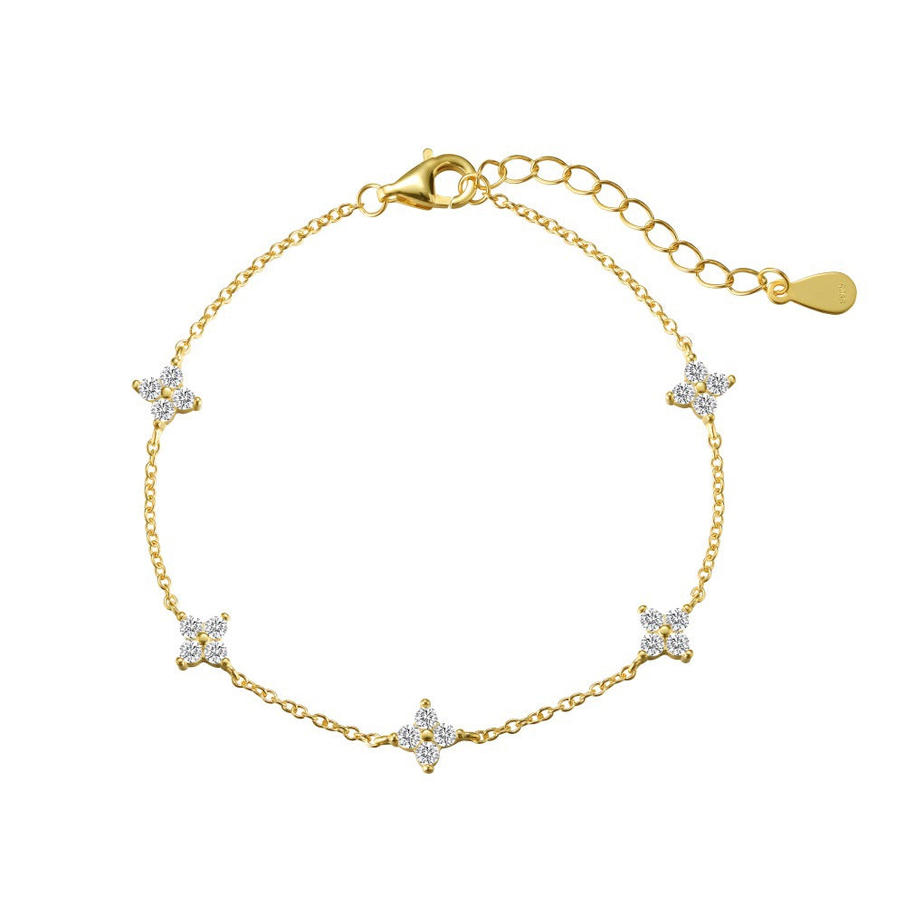 Starlit Bloom S925 Sterling Silver Star Flower Necklace and Bracelet Jewelry Set
