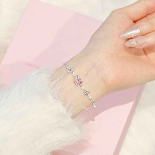 Sakura Whiskers Pink Cat Necklace & Bracelet Set in 925 Sterling Silver