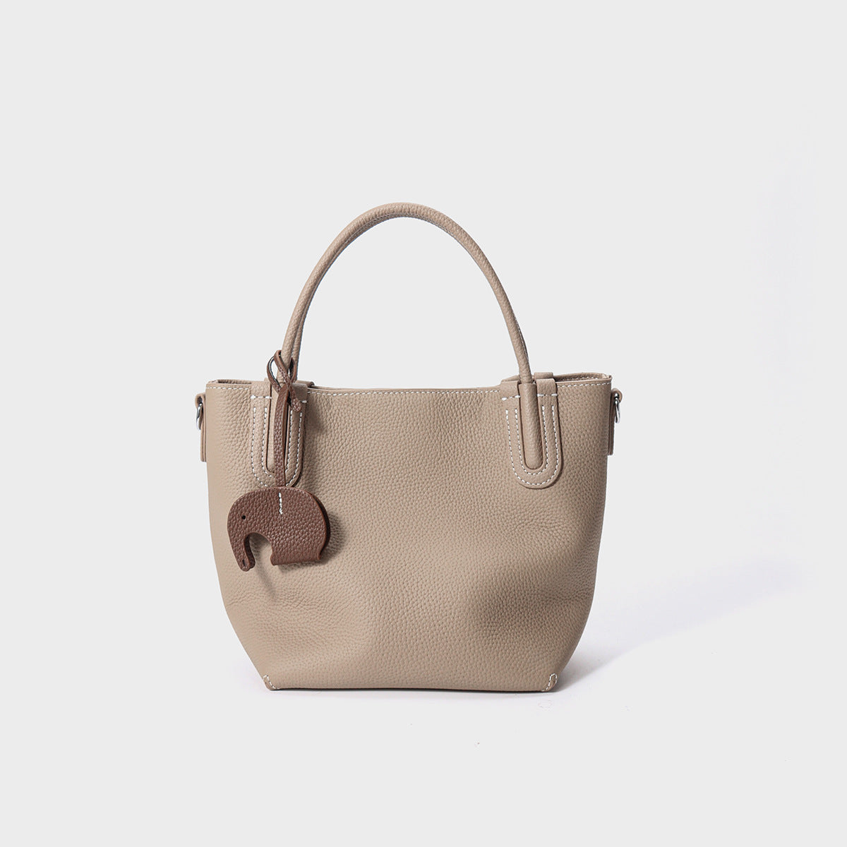 Women's Pebbled Cowhide Elephant Charm Mini Bucket Bag