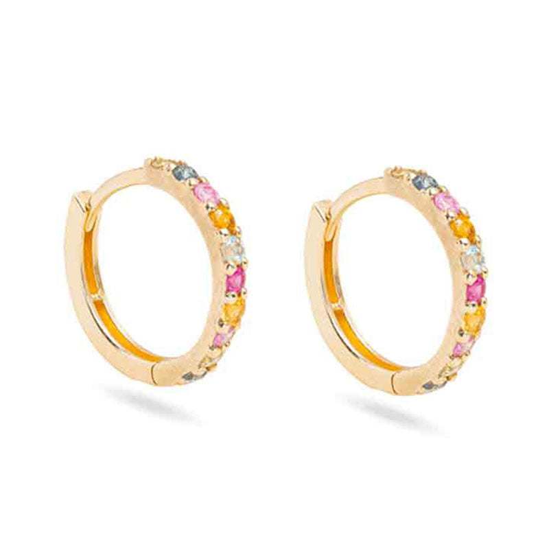 “Prismatic Gleam” S925 Sterling Silver Multicolor Zircon Huggie Hoop Earrings