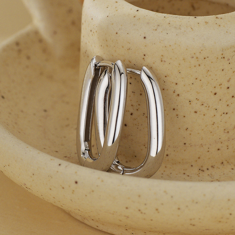 “Oval Muse Arc” S925 Sterling Silver U-Shaped Oval Hoop Earrings
