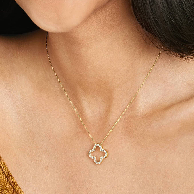 “Clover Eclat” S925 Sterling Silver Openwork Four-Leaf Clover Necklace