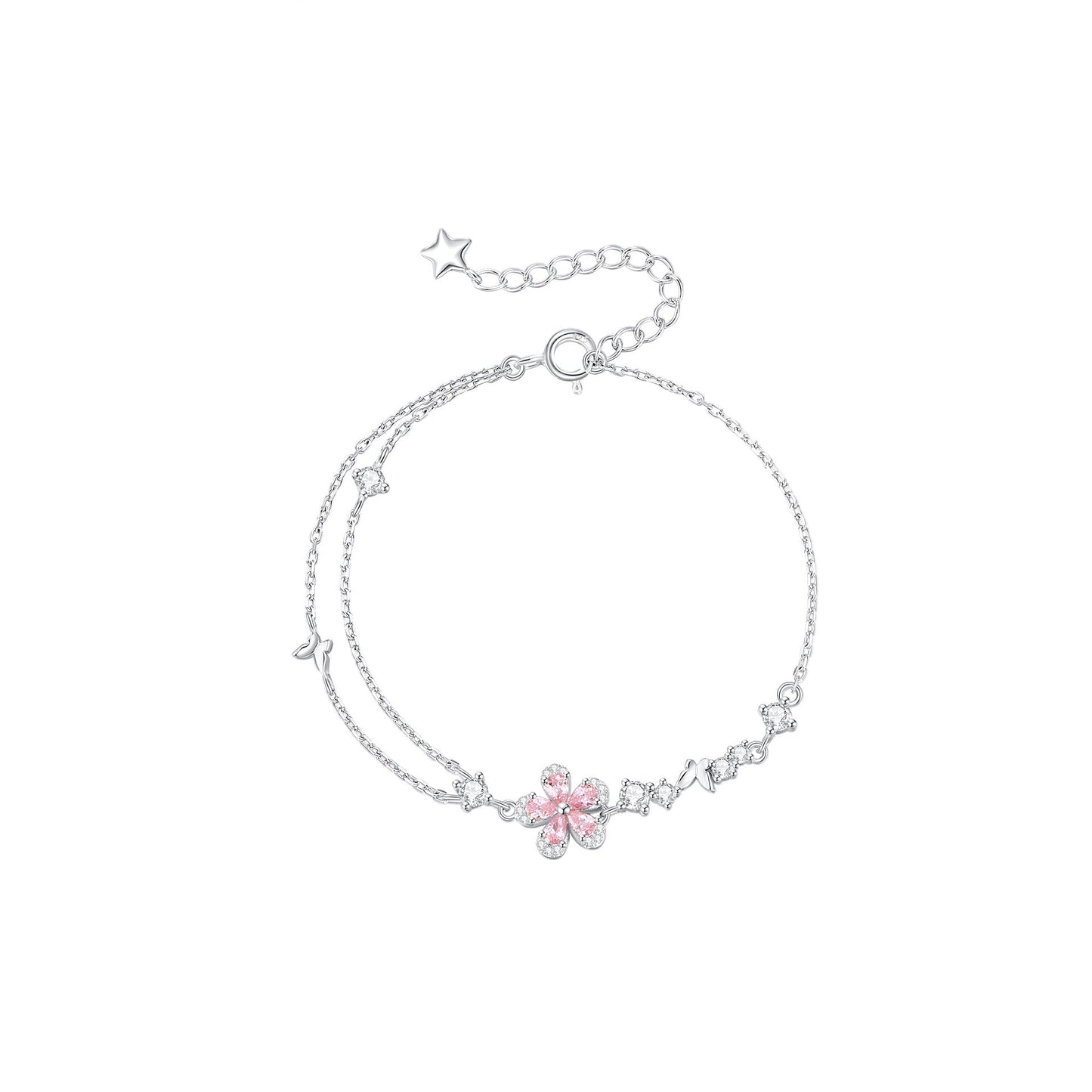 Blush Sakura Pink Blossom Jewelry Set S925 Sterling Silver Necklace Bracelet