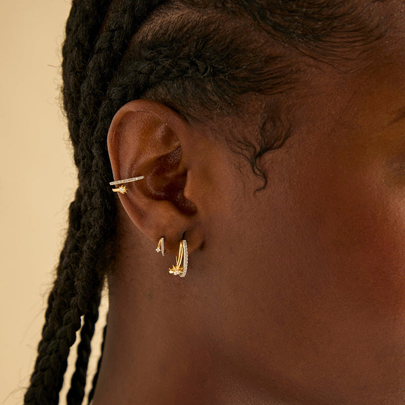 “Square Gleam” S925 Sterling Silver Square Zircon Hoop Earrings