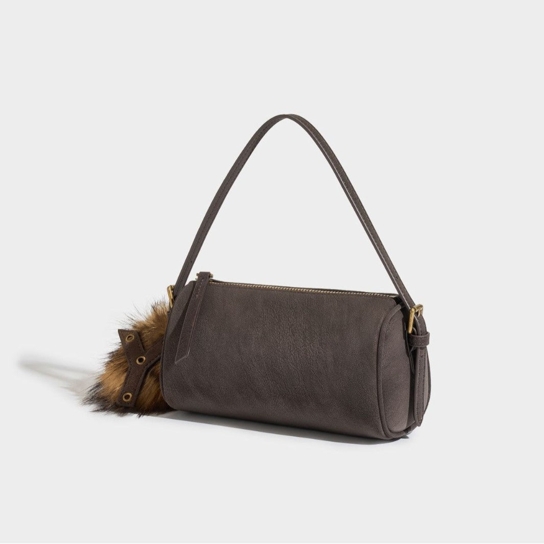 Women's Matte Cowhide Mini Cylinder Bag with Leather Charm