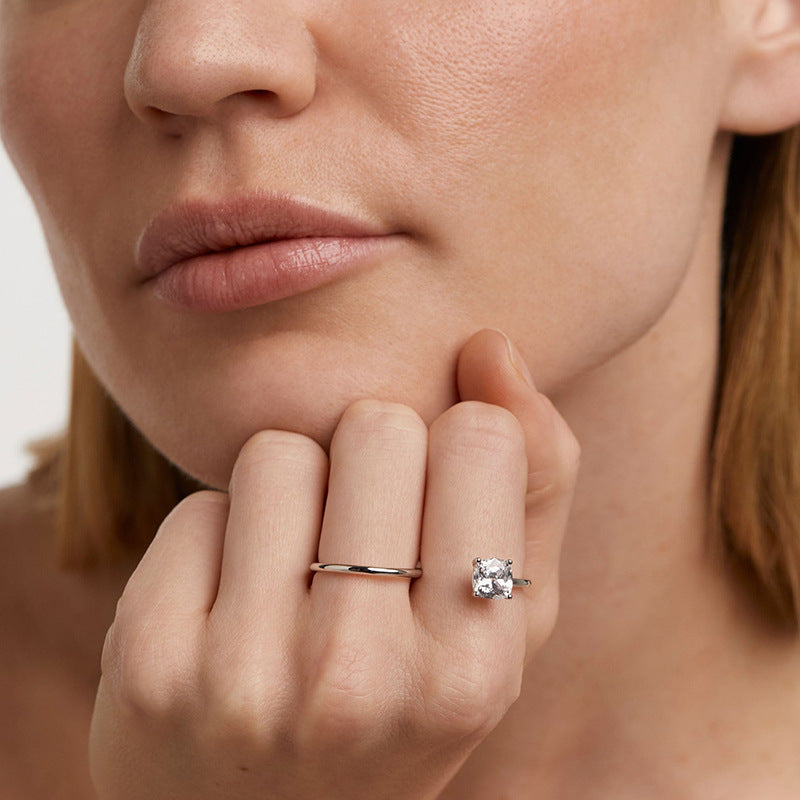 “Sleek Spark” S925 Sterling Silver Open Adjustable S-Curve Zircon Ring