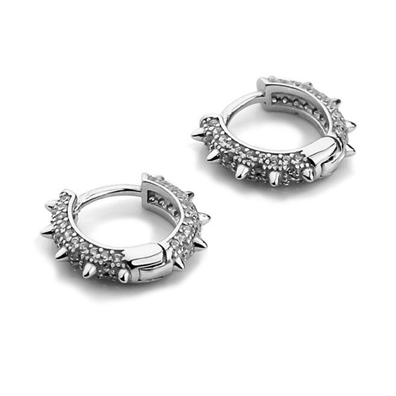 “Studded Edge” S925 Sterling Silver Zircon Studded Hoop Earrings