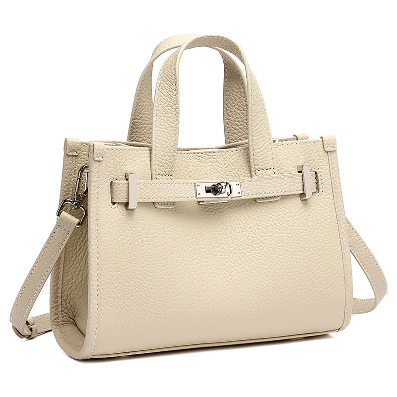 Women's Pebbled Cowhide Kelly Bag with Metal Turn-Lock