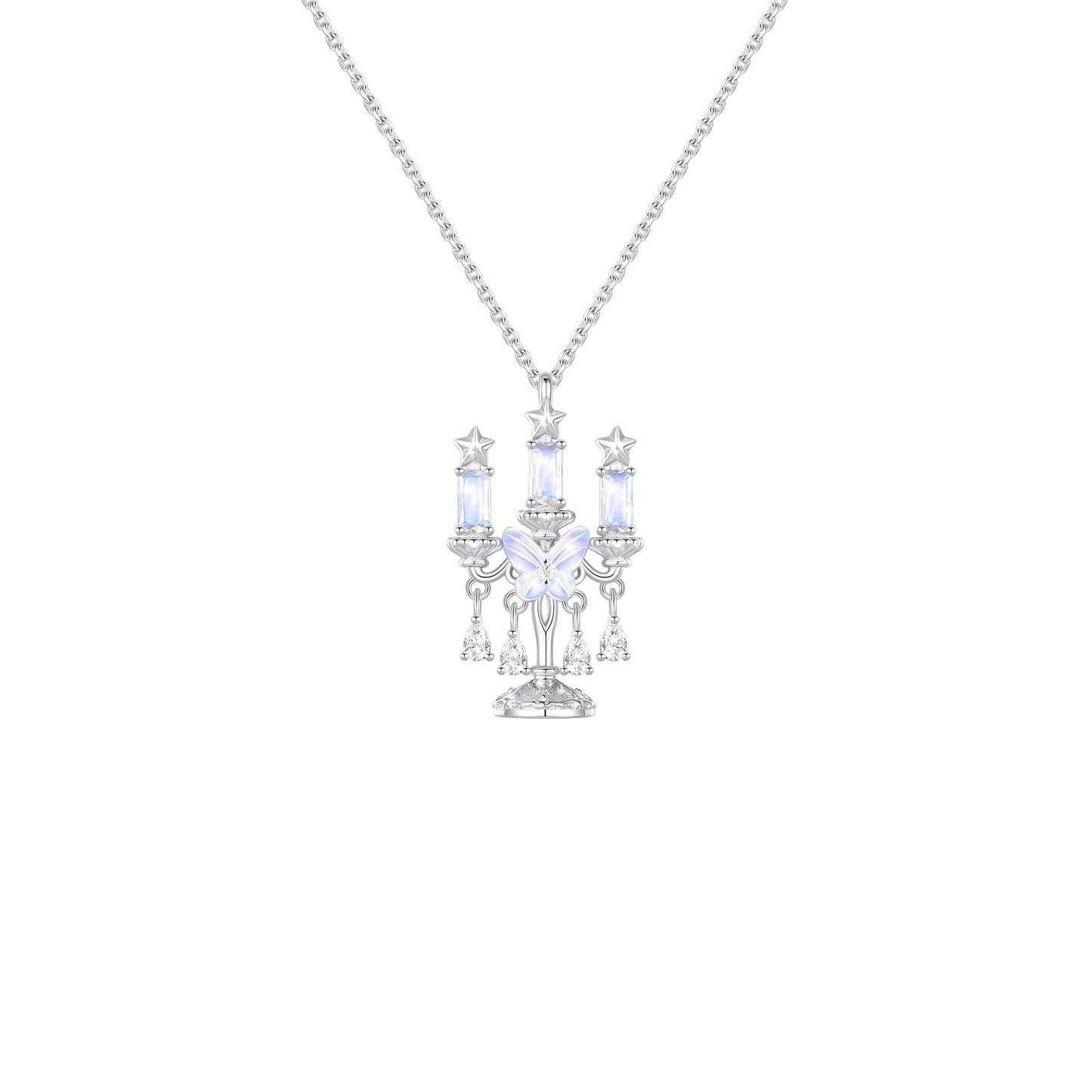 Luminous Candelabra Moonstone Butterfly Tassel Necklace 925 Sterling Silver