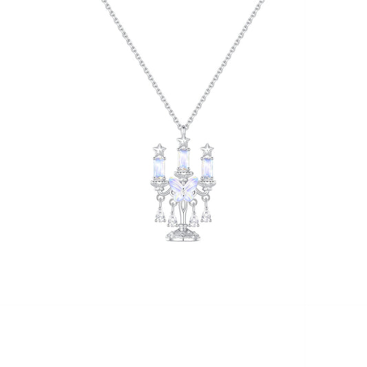 Luminous Candelabra Moonstone Butterfly Tassel Necklace 925 Sterling Silver