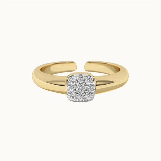 Modern Square Pavé Open Ring 925 Sterling Silver Adjustable Design