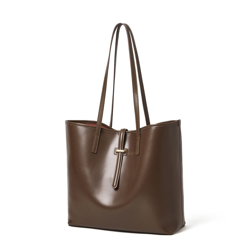 Women's Cowhide Tote Bag Set with Convertible Inner Pouch
