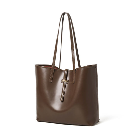 Women's Cowhide Tote Bag Set with Convertible Inner Pouch