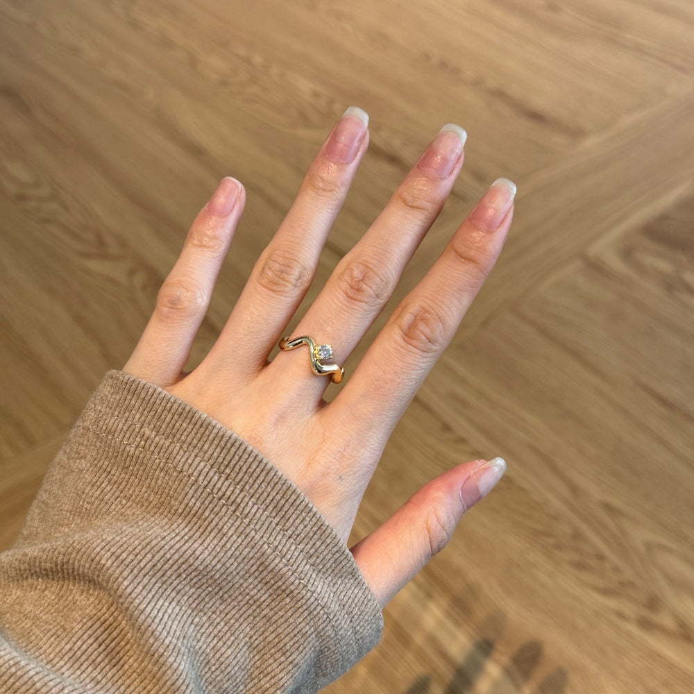 Lumière Line Sculptural Stackable Ring Collection with Zircon Accents, S925 Sterling Silver