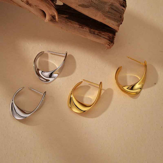 925 Sterling Silver Twist Arc Sculptural Earrings 18K Gold Plated Earrings