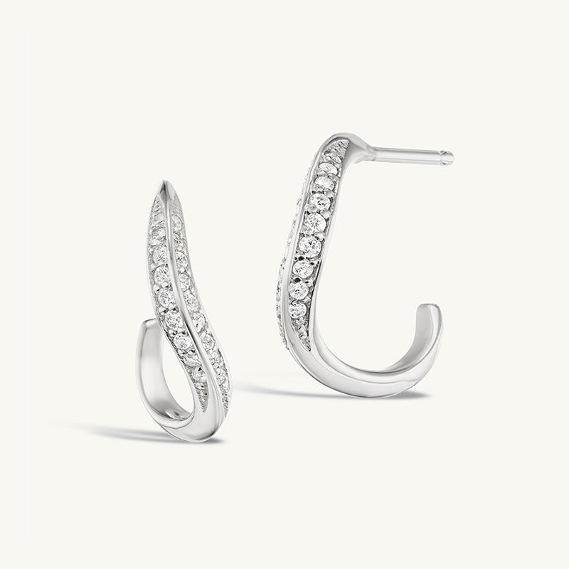 925 Sterling Silver Pavé Zircon Hoop Stud Earrings – Lumi Curve
