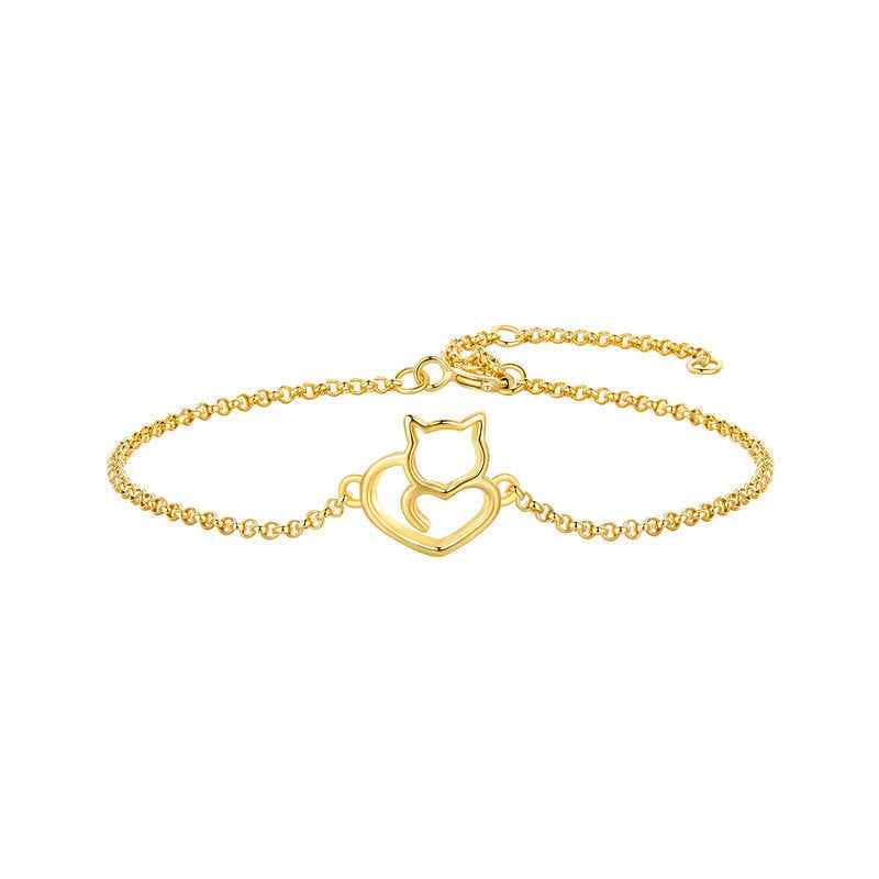 925 Sterling Silver Cat Heart Adjustable Bracelet