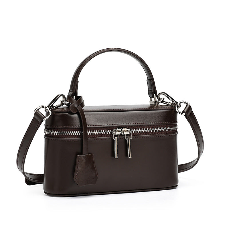 Women's Genuine Leather Square Box Bag with Adjustable Strap