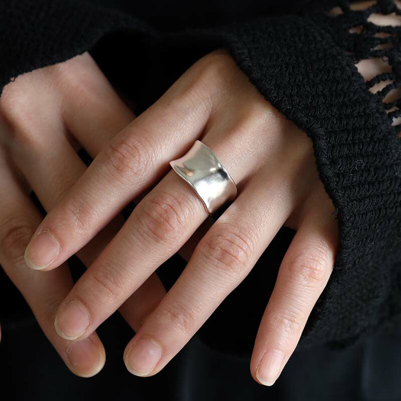 “Modern Curve” S925 Sterling Silver Open Adjustable C-Shaped Ring