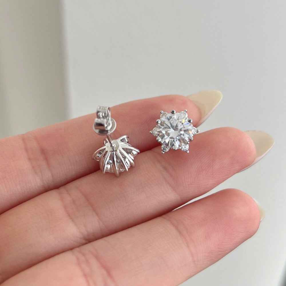 925 Sterling Silver Starlight Crown Moissanite Starburst Stud Earrings