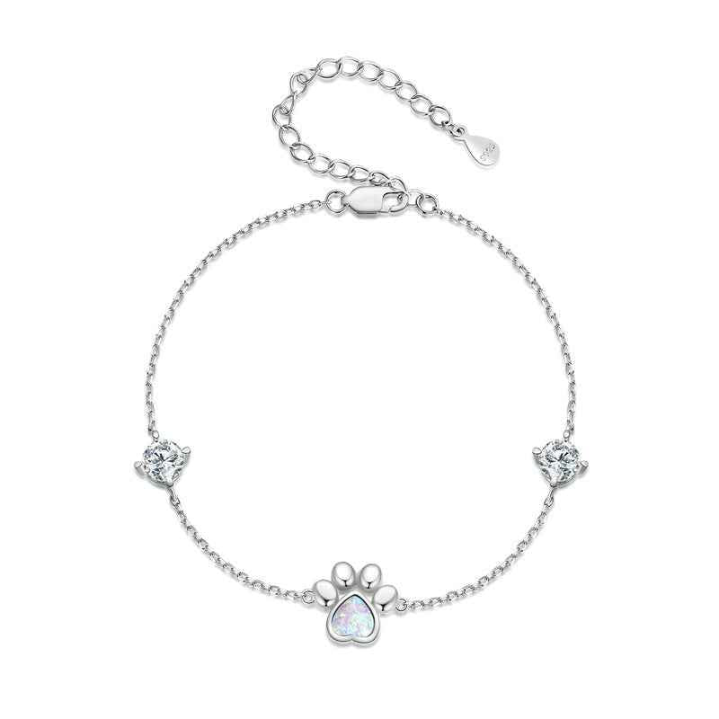925 Sterling Silver Opal Paw Cat Paw Bracelet White Gold Plated Opal Zircon Bracelet