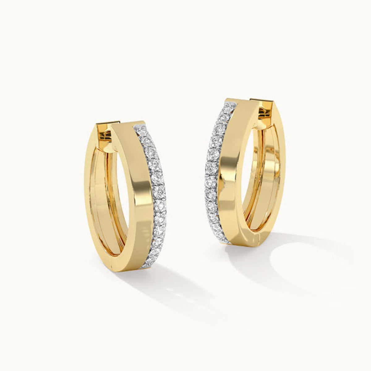 “Luna Arc” S925 Sterling Silver Pavé Geometric Huggie Hoop Earrings