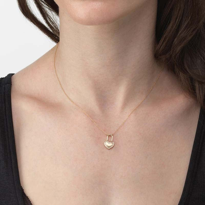 “Heart Lock” S925 Sterling Silver Zircon Heart Lock Pendant Necklace