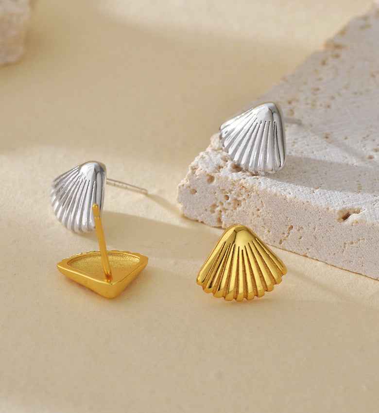Seaside Shell S925 Silver Fan Shape Shell Stud Earrings