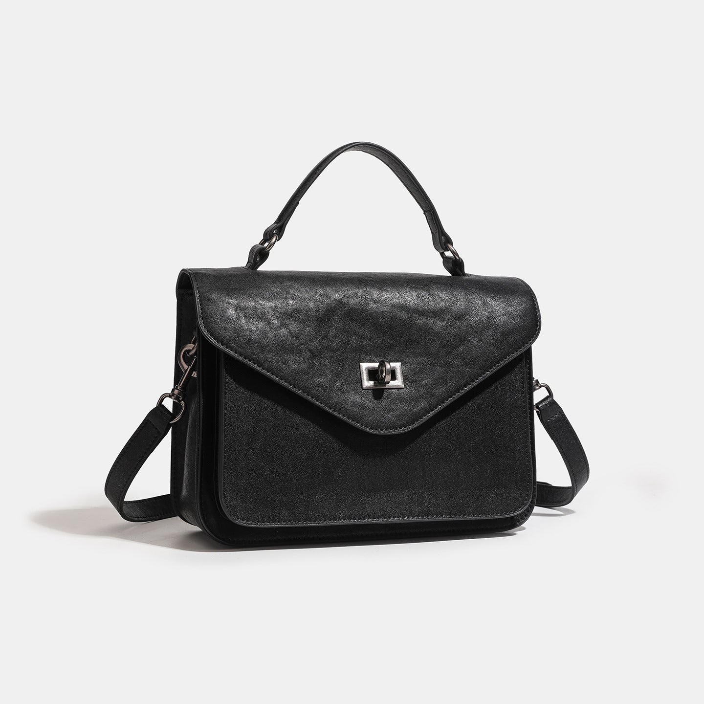 Women's Genuine Leather V-Flap Messenger Bag with Twist Lock