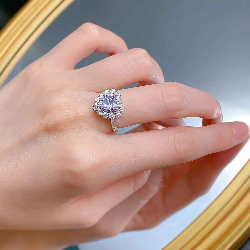 925 Sterling Silver Lavender Heart Halo Ring – Lavender Crown