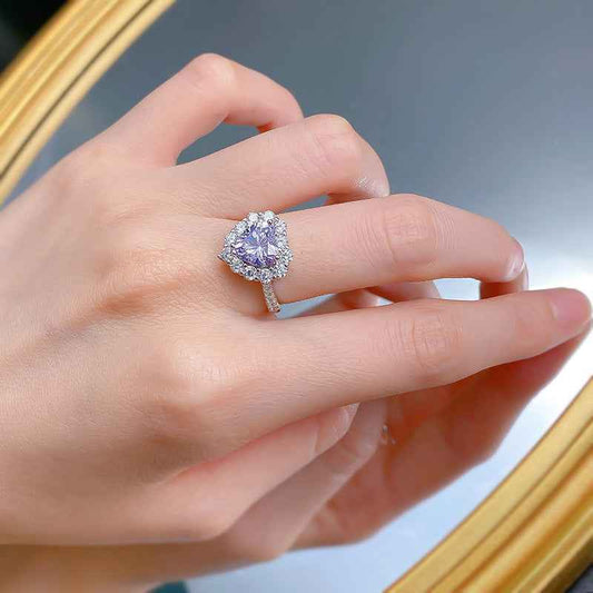925 Sterling Silver Lavender Heart Halo Ring – Lavender Crown