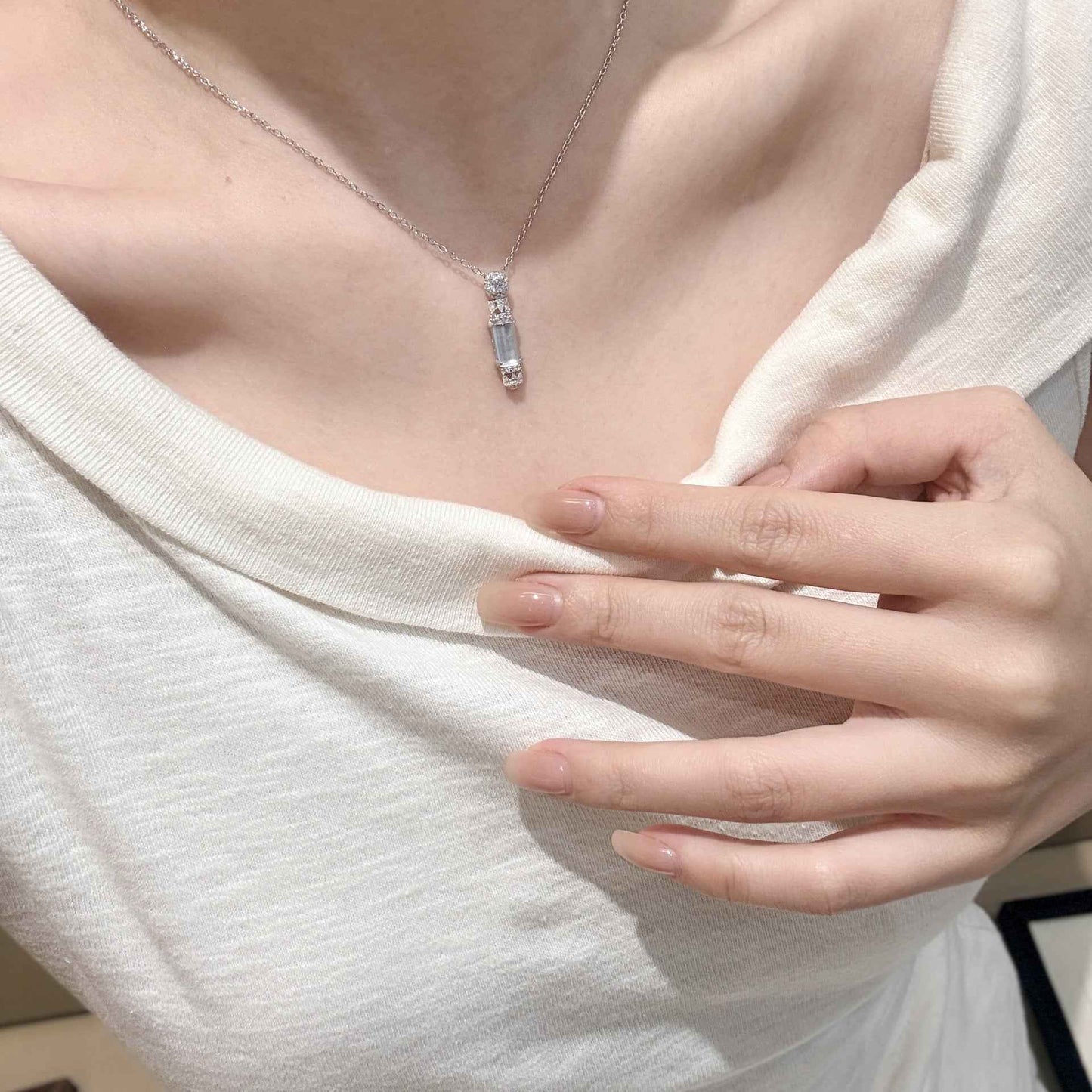 Jade Whisper S925 Silver Natural Shui Mo Jade Fortune Column Necklace