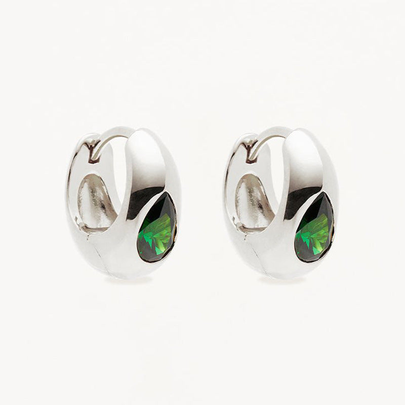 “Emerald Teardrop” S925 Sterling Silver Green Zircon Huggie Hoop Earrings