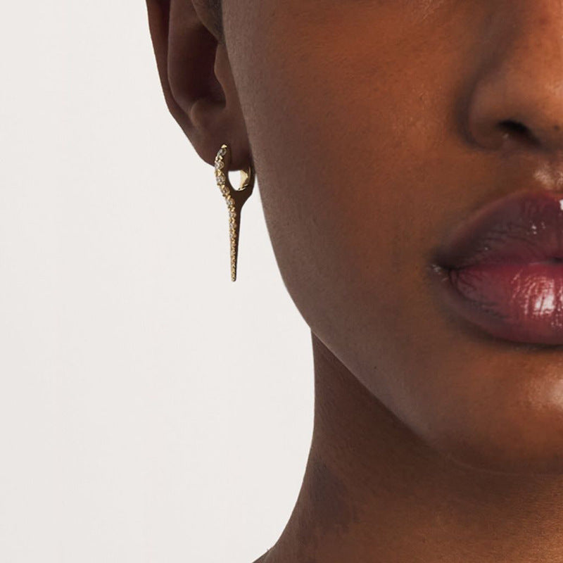 “Studded Edge Luxe” S925 Sterling Silver Geometric Huggie Hoop Earrings with Sparkling Accents