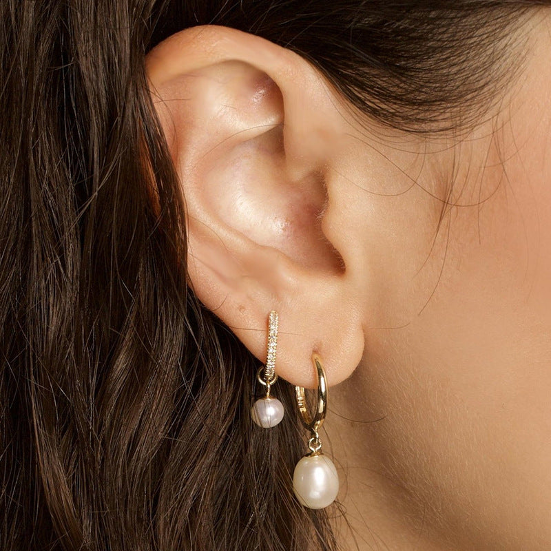 “Pearl Stardust” S925 Sterling Silver Pearl and Sparkling Accent Earrings