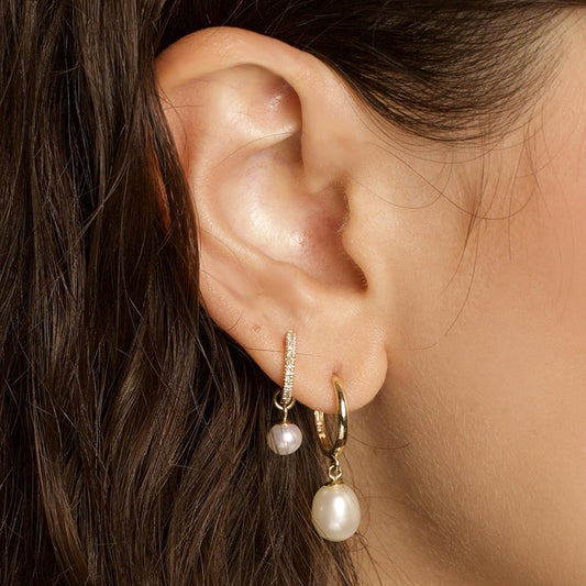 “Pearl Stardust” S925 Sterling Silver Pearl and Sparkling Accent Earrings
