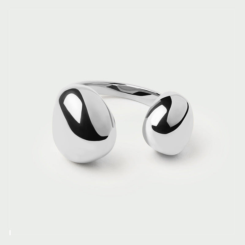 “Curved Harmony” S925 Sterling Silver Open Adjustable Asymmetrical Ring