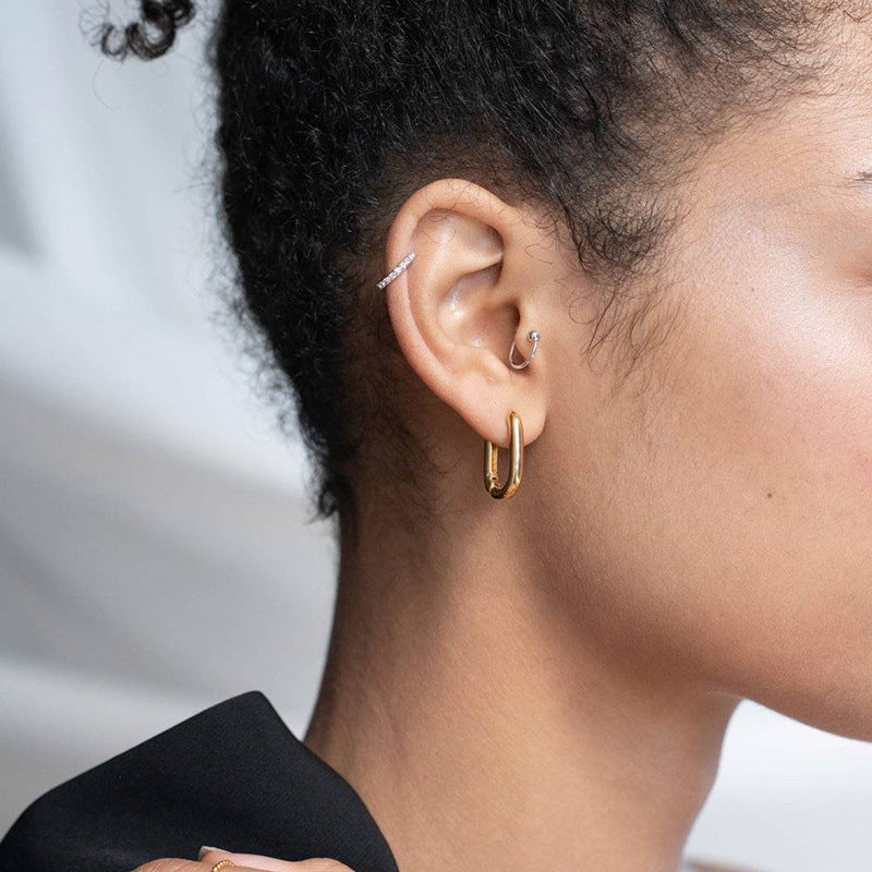 “Oval Muse Arc” S925 Sterling Silver U-Shaped Oval Hoop Earrings