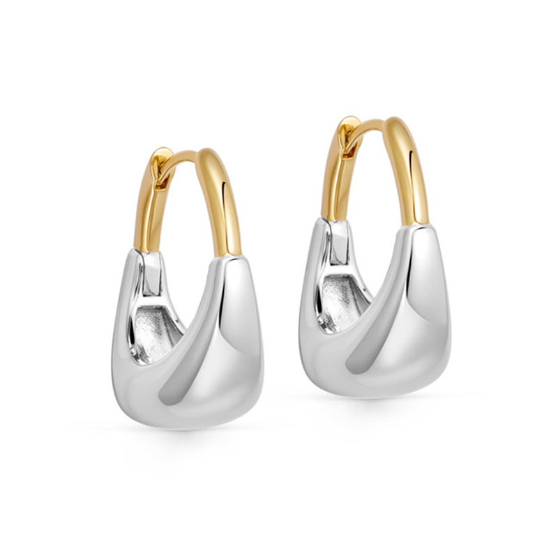 “Golden Contrast” S925 Sterling Silver Two-Tone Geometric Hoop Earrings
