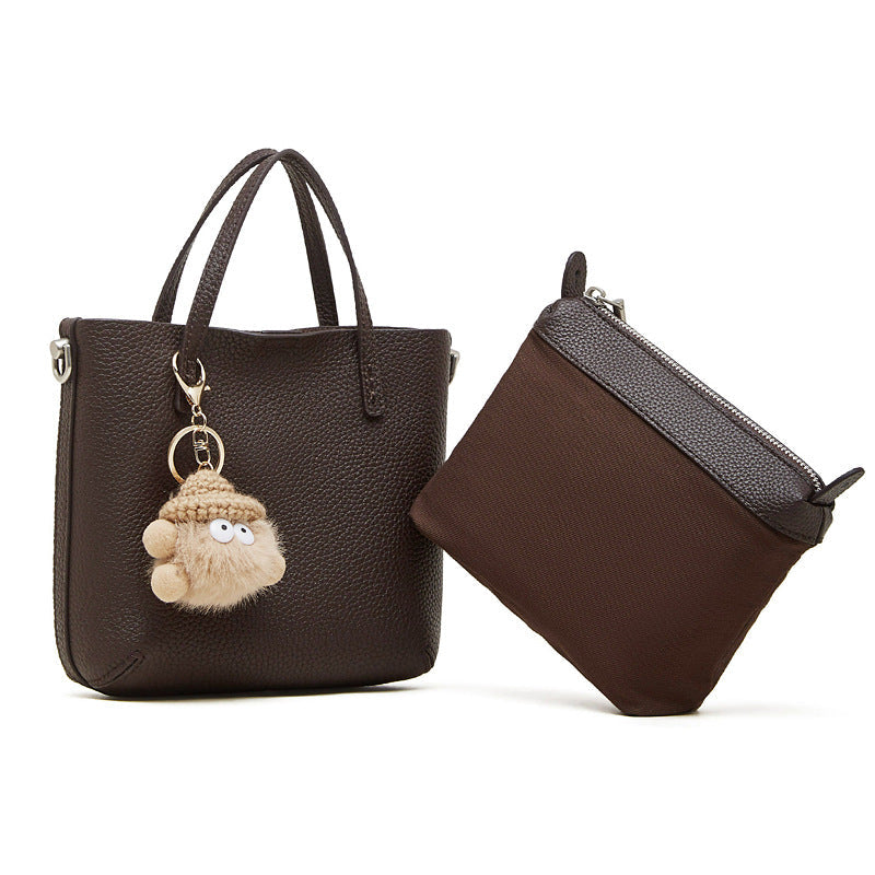 Women's Pebbled Cowhide Bucket Bag with Detachable Inner Pouch