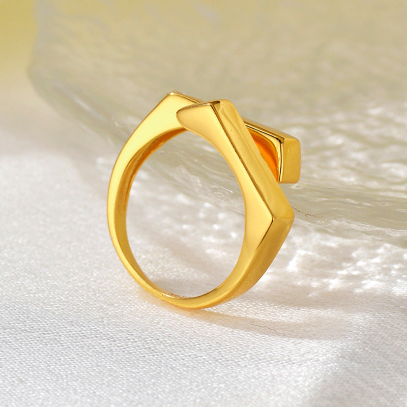 “Crossed Grace” S925 Sterling Silver Open Adjustable Geometric Ring